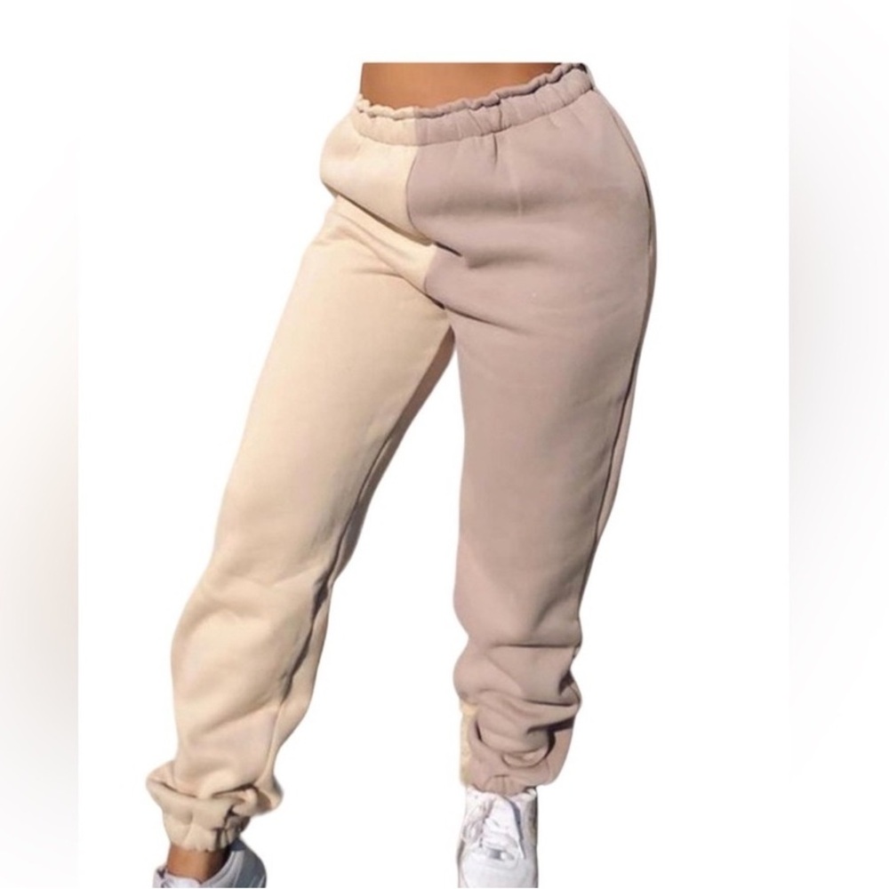 Two-Tone Beige Jogger Pants